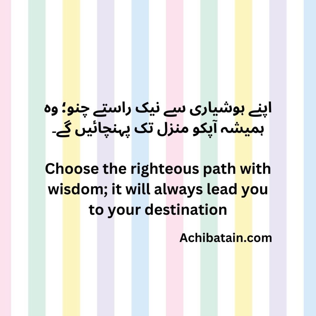 اپنے ہوشیاری سے نیک راستے چنو؛ وہ ہمیشہ آپکو منزل تک پہنچائیں گے۔ Choose the righteous path with wisdom; it will always lead you to your destination