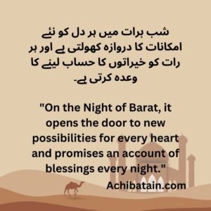 quote in Urdu and English, expressing the Night of Barat's promise to open the door to new possibilities for every heart and account blessings every night.