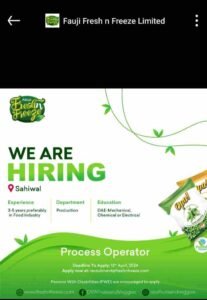 Image of Fauji Fresh n Freeze Limited recruitment advertisement