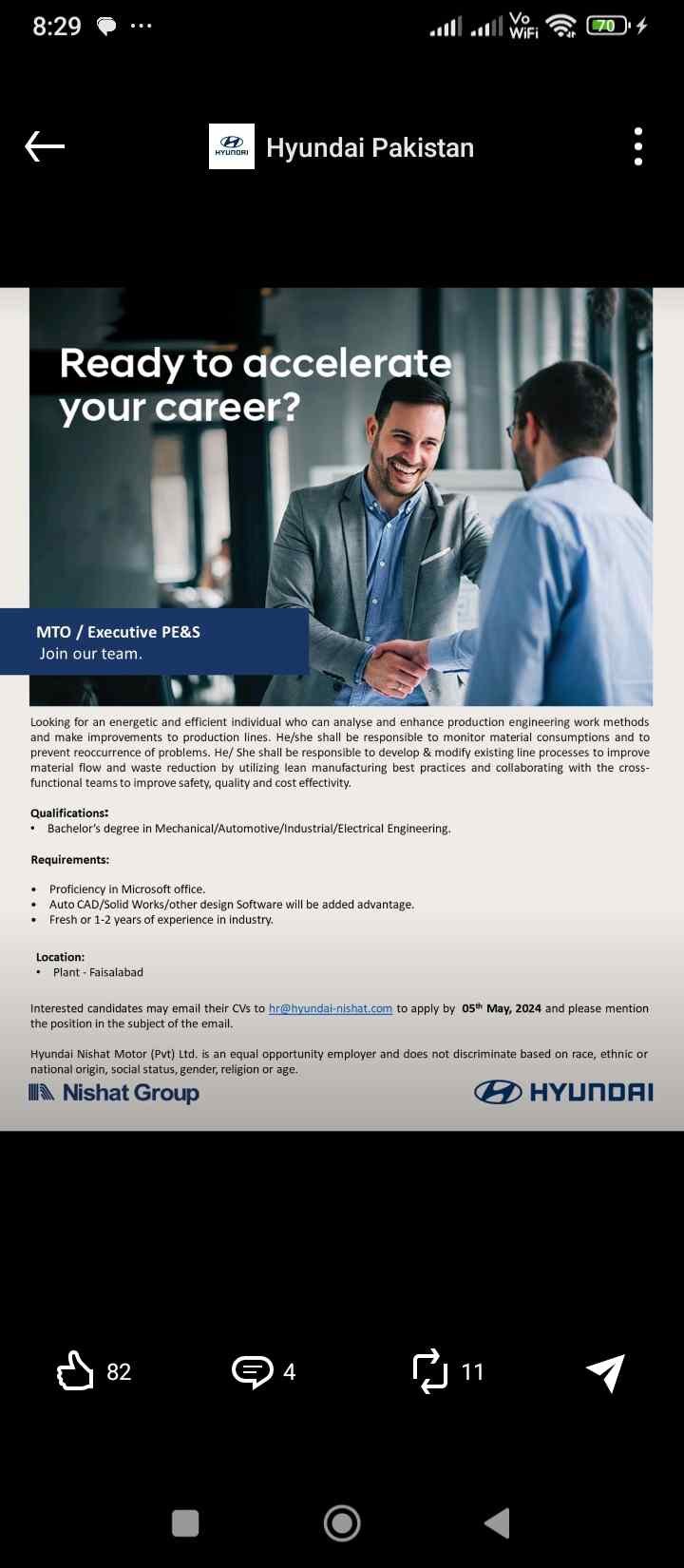 Jobs Available at Hyundai Pakistan: Management Trainee Officer / Executive PE&S