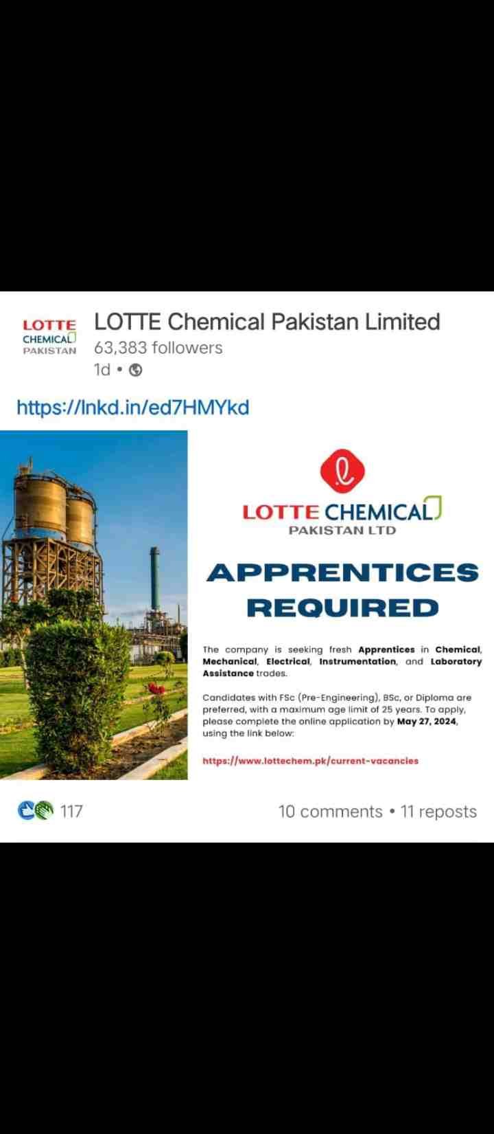  Apprenticeship Program 2024: Turbo charge Your Career with Lotte Chemical Pakistan's Opportunity