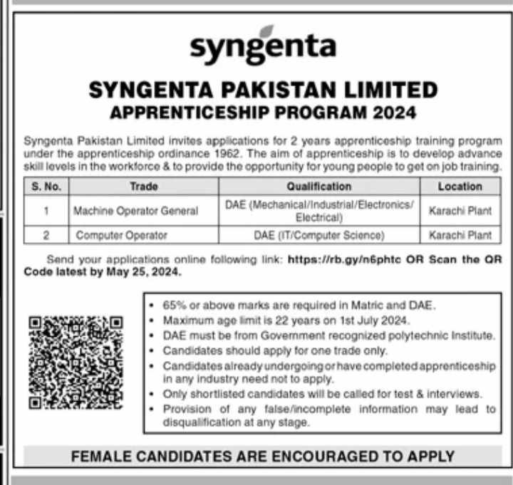 Syngenta Pakistan Limited Apprenticeship Program 2024: Join Now for Advanced Skill Development