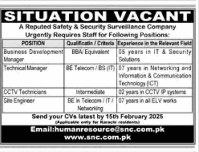 Jobs opportunity at Safety & Security Surveillance Company