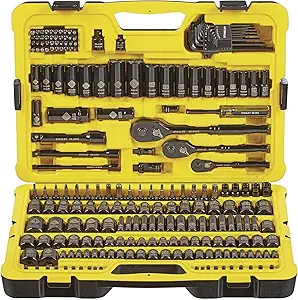 Stanley Best Wrench Set for Truck Owners organized in a professional tool chest, featuring SAE and metric combination wrenches for diesel truck maintenance and repair.